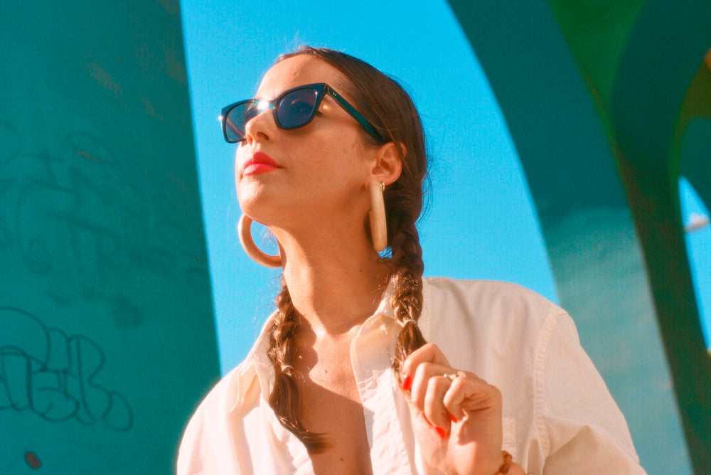 Kiki wearing GLCO x Clare V. Nouvelle Sunglasses